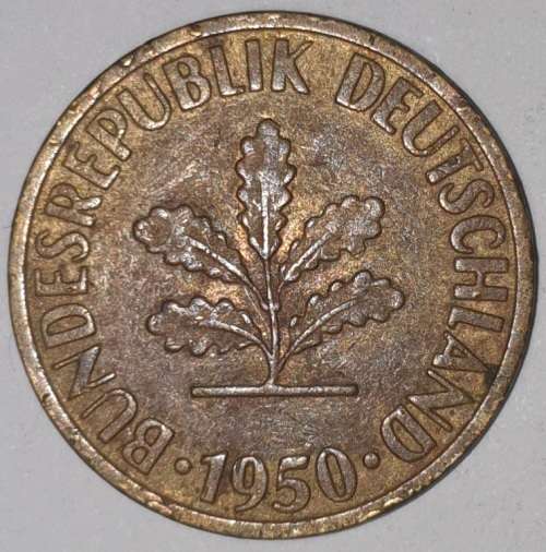 1950 J - 10 PFENNIG - TEN PFENNIG - GERMANY - FEDERAL REPUBLIC - (Brass Clad Steel) KM# 108